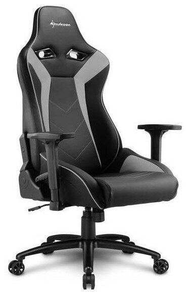 Игровое кресло Sharkoon Elbrus 3 чёрно-серое (синтетическая кожа, регулируемый угол наклона, механизм качания)