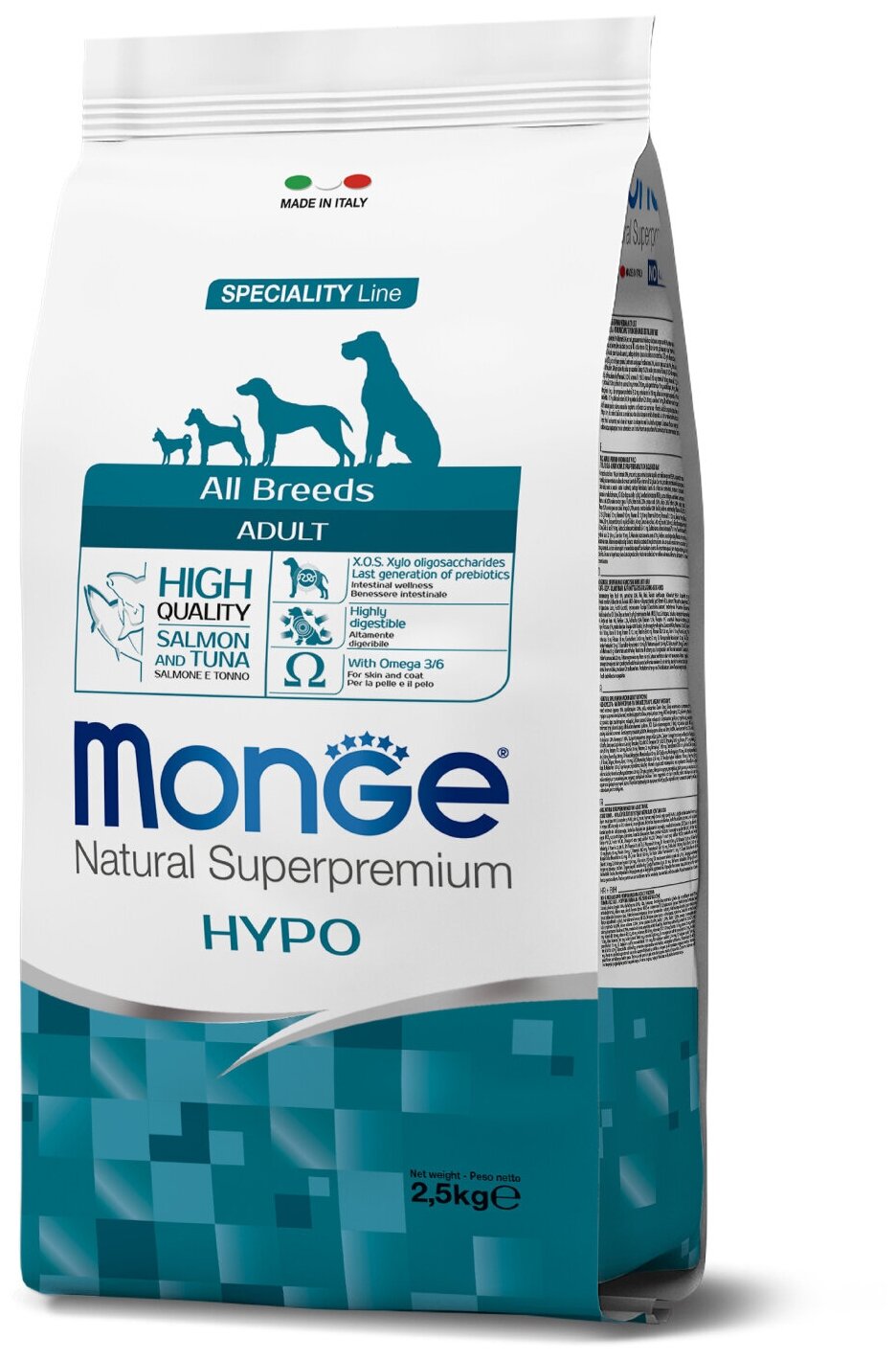 MONGE SPECIALITY DOG HYPO SALMON для взрослых собак всех пород при аллергии с лососем и тунцом (25 кг)