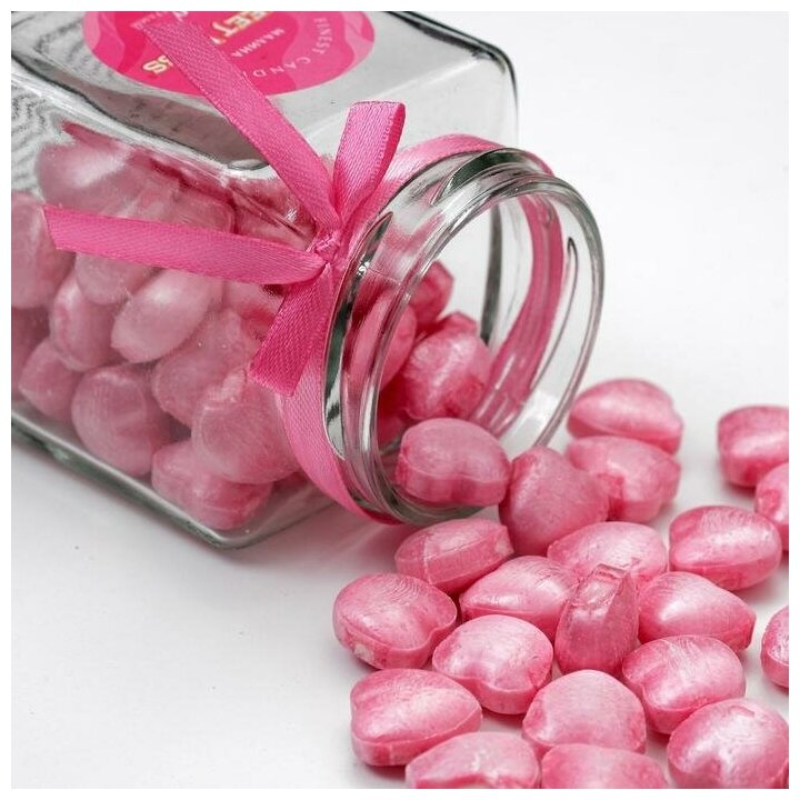 Карамельные сердечки со вкусом малины в стеклянной банке, Sweet Ness 130 гр 1 шт - фотография № 4