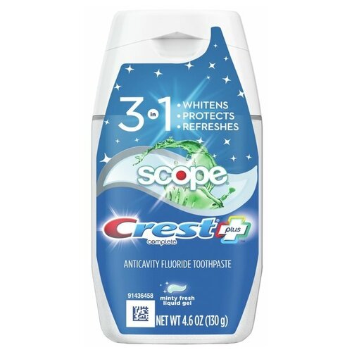 Зубная паста Crest Complete Plus Scope 3-in-1 Whitening Liquid Gel Toothpaste Minty Fresh 130 гр