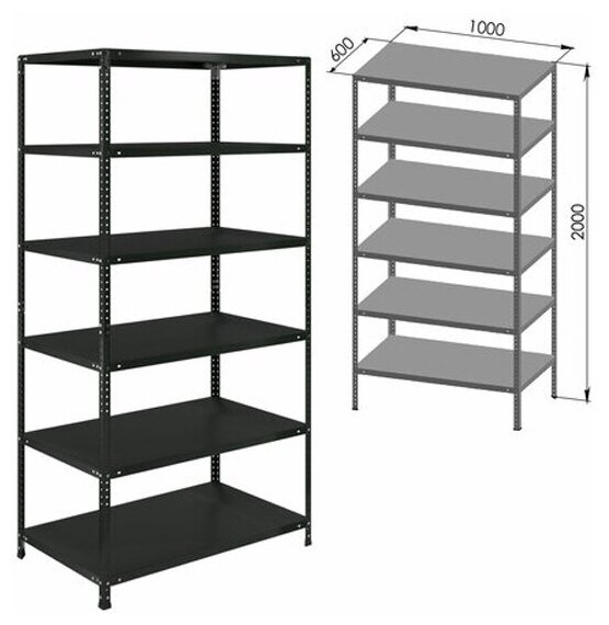 Стеллаж Brabix металлический "графит MS KD-200/60-6", лофт, 2000х1000х600 мм, 6 полок, 291274, S240BR246693