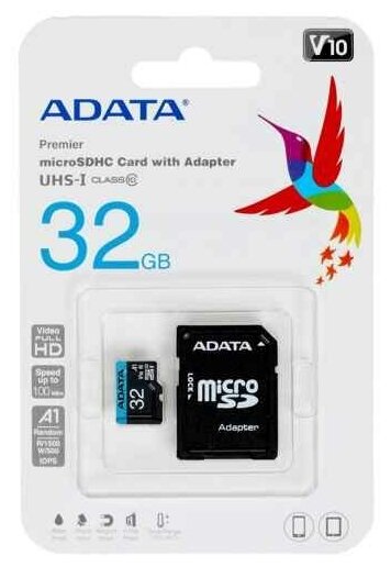 Карта памяти micro sdhc 32gb w/adap. ausdh32guicl10a1-ra1 adata