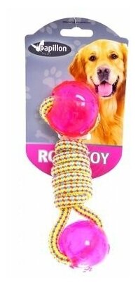 Papillon Игрушка для собак "Плетеная гантелька с двумя шариками", 17 см, 0,1 кг - фотография № 2