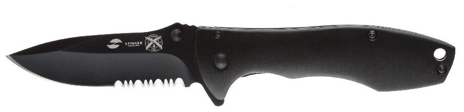 Нож складной Stinger, 80 мм (черный), рукоять: сталь/алюминий (черный), картонная коробка, FK-721BK