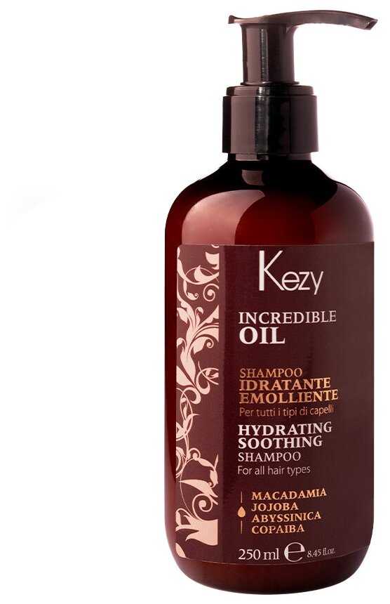 Kezy, Шампунь увлажняющий и разглаживающий для всех типов волос INCREDIBLE OIL, 250 мл