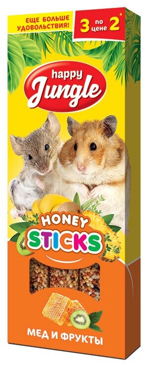 Лакомство Happy Jungle палочки для мелких грызунов мед+фрукты 3 шт.