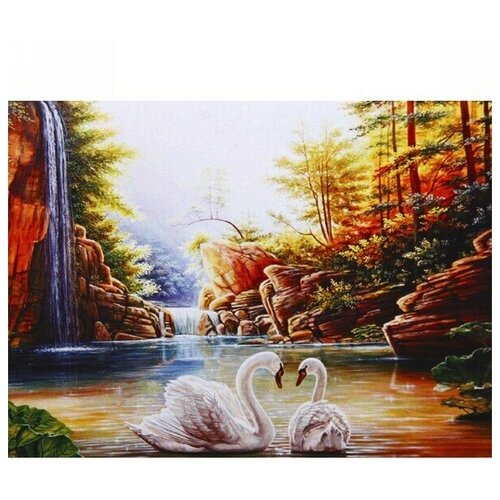 Алмазная мозаика 30*40см «Лебеди на озере» J40088