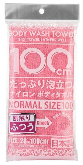 Массажная мочалка для тела средней жесткости Shower Long Body Towel (розовая, 28 х 100 см), YOKOZUNA 1 шт