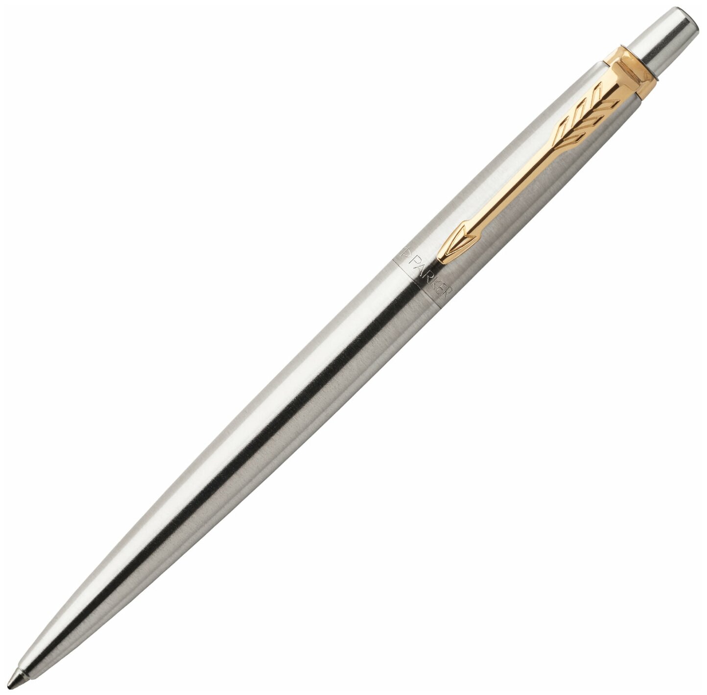 Ручка паркер гелевая подарочная Parker Jotter Stainless Steel Gt, корпус серебристый, позолоченные детали, черная, 142843