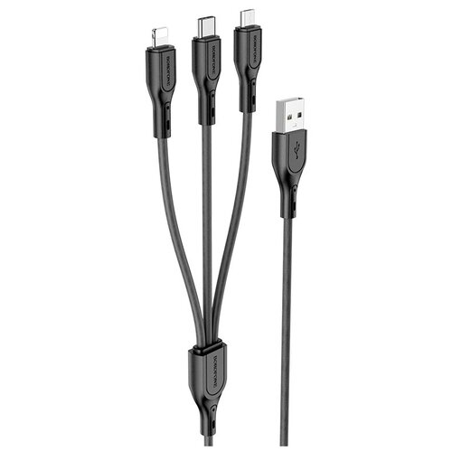 Кабель Borofone BX66 Wide USB - Lightning/Micro-USB/USB-C, 1 м, черный кабель borofone usb на micro usb bx66 wide way белый кабель xiaomi usb type c