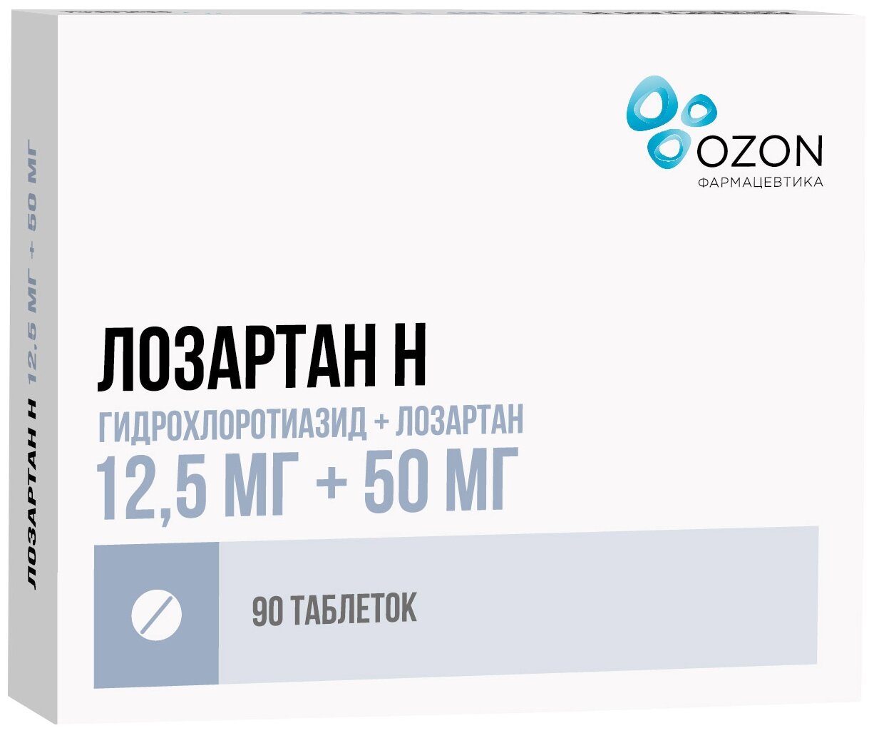 Лозартан Н таб. п/о плен., 12.5 мг+50 мг, 90 шт.