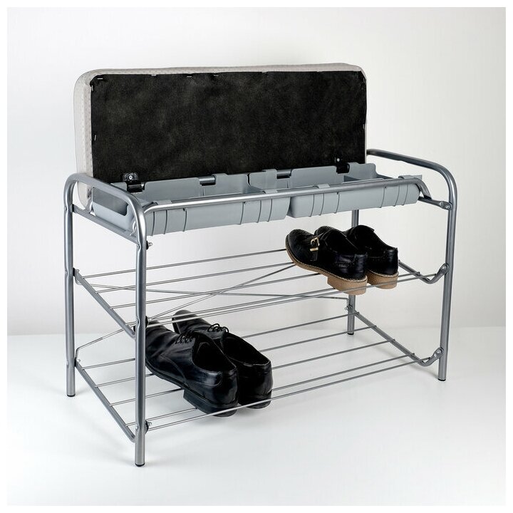 Этажерка для обуви с сиденьем (ЭТП3/С), 2 полки, 79×33×52,2 см, цвет серый - фотография № 6