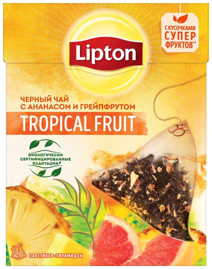 Lipton черный чай в пирамидках Tropical Fruit с ананасом и грейпфрутом 20 шт - фотография № 14