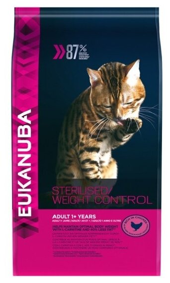 Корм сухой Eukanuba Adult Sterilised Weight Control для взрослых стерилизованных кошек и кошек с избыточным весом старше 1 года, 400г