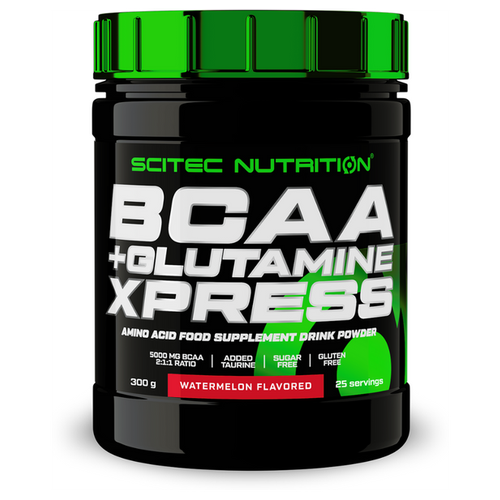 Аминокислота Scitec Nutrition BCAA + Glutamine Xpress, арбуз, 300 гр. аминокислоты в порошке scitec nutrition eaa glutamine вишня 300 гр