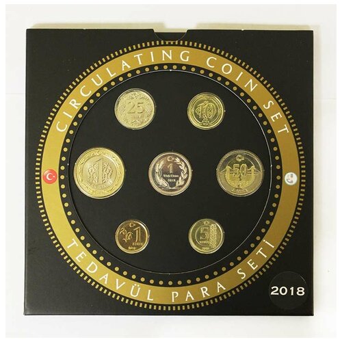 (2018, 8 монет) Набор монет Турция 2018 год 1, 5, 10, 25 и 50 куруш, 1 лира Буклет турция набор из 2 монет 1 куруш 2022 лев и ягуар дикие кошки фауна unc