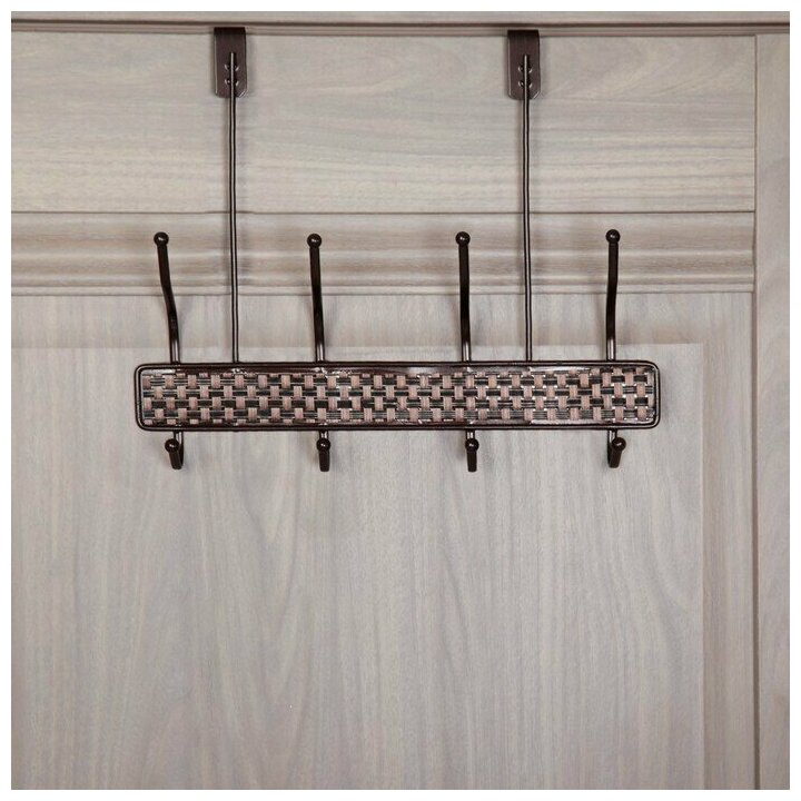 фото Вешалка надверная на 4 двойных крючка "Плетёнка", 32,5*29*7 см, цвет коричневый