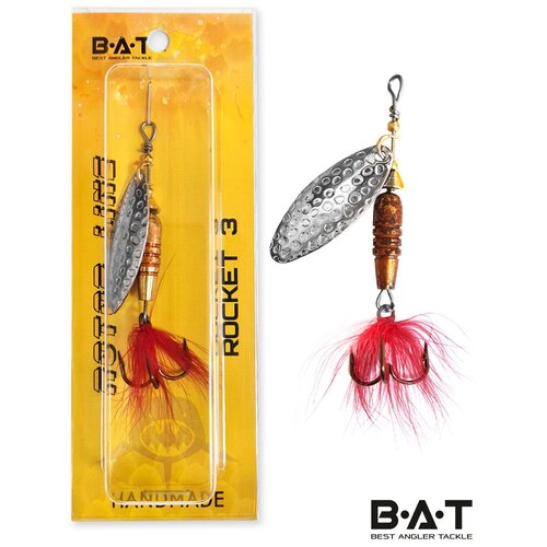 Блесна для рыбалки вертушка BAT HM ROCKET 3 (с мушкой) Size: 56mm. 9.2g