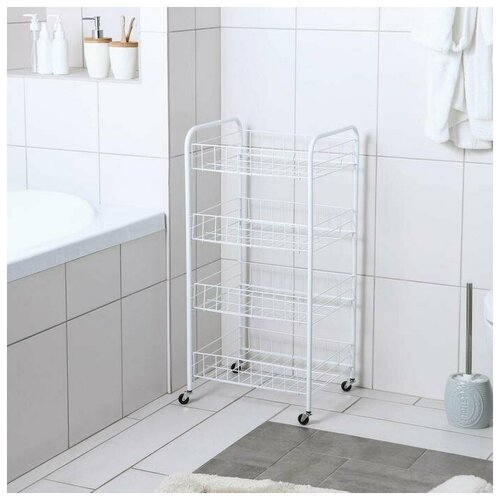 Этажерка напольная 4-х секционная на колёсах 313477 см цвет белый 1289₽