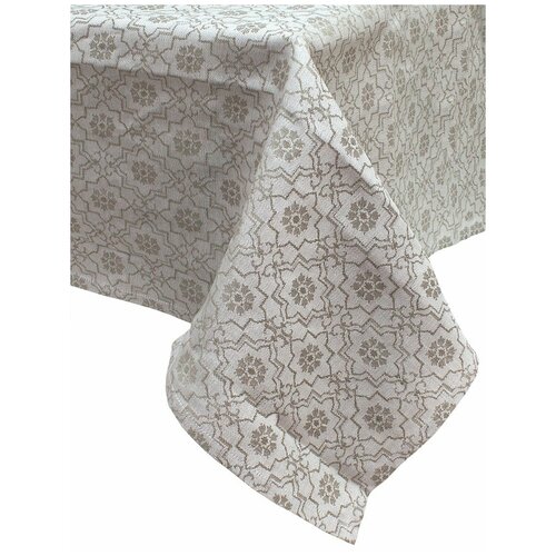 Жаккардовая льняная скатерть с хлопком 18c243 Геометрика-1 бежевый Elin (бежевый), Скатерть 148x250