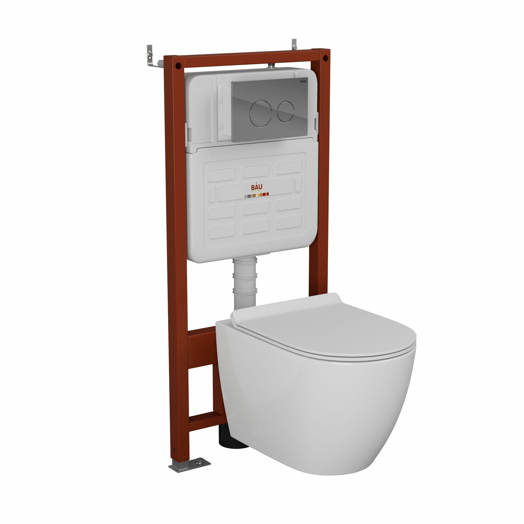 фото Комплект BAU 6 в 1: усиленная инсталляция BAU IDEAL, унитаз подвесной безободковый Bau Dream, сиденье дюропласт микролифт, клавиша BAU Wheel антивандальная, нерж. сталь хром