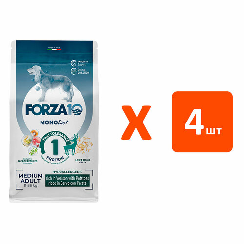 FORZA10 DOG MEDIUM MONODIET монобелковый для взрослых собак средних пород при аллергии с олениной и картофелем (1,5 кг х 4 шт)