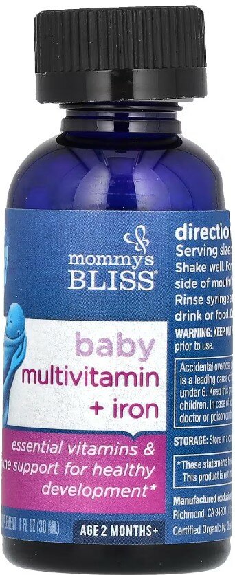 Витамины Для Детей Mommy's Bliss, детские поливитамины + железо, от 2 месяцев, виноград, 30 мл (1 жидк. унция)