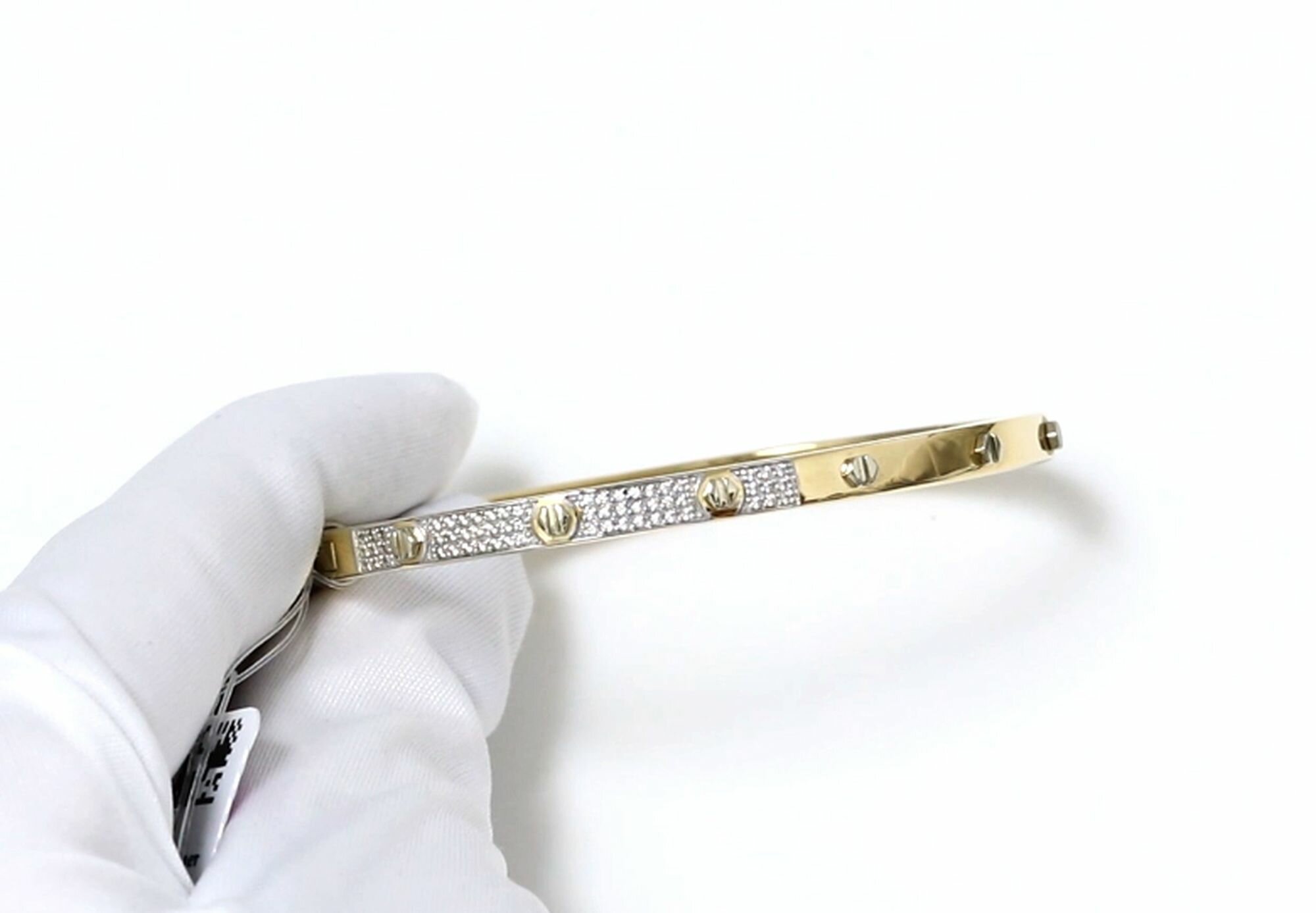 Жесткий браслет Diamant online, желтое золото, 585 проба, фианит