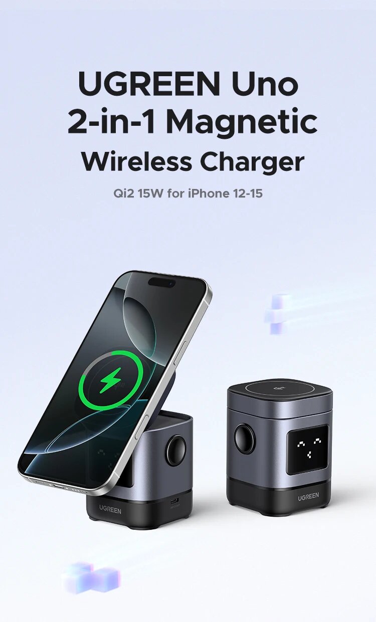 Магнитная беспроводная зарядная станция UGREEN Uno 2-в-1 Qi2 15W для iPhone и AirPods
