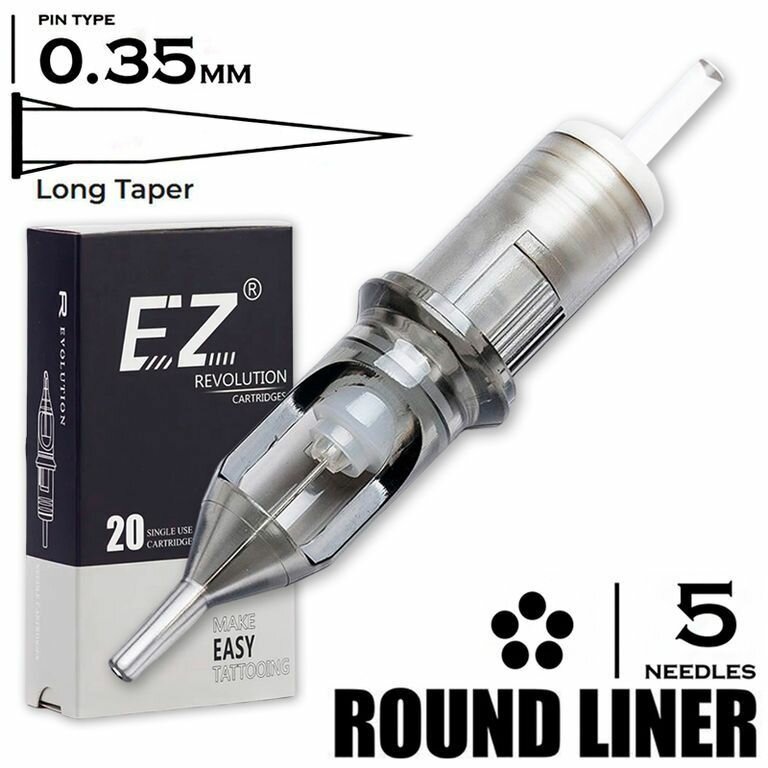 Картриджи для тату и татуажа (перманентного макияжа) Ez Revolution 35/5 RLLT Round Liner, 20шт