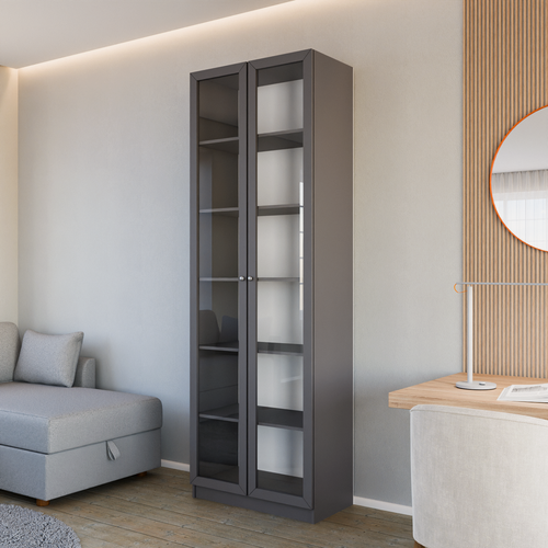 Изображение товара Книжный шкаф Brams | ЛДСП Графит | Стекло прозрачное