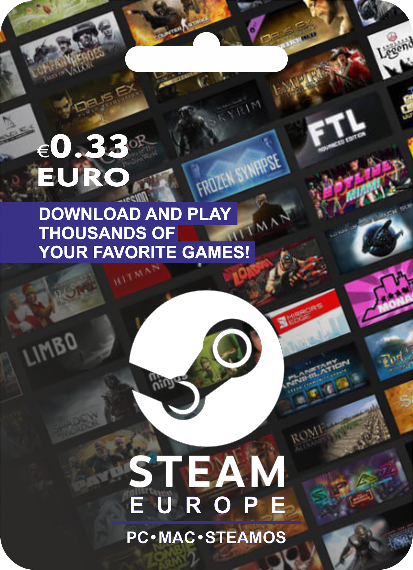Подарочная карта Steam 0.29€ Европейский Союз / Steam Gift Card 0.29€ Europe Union