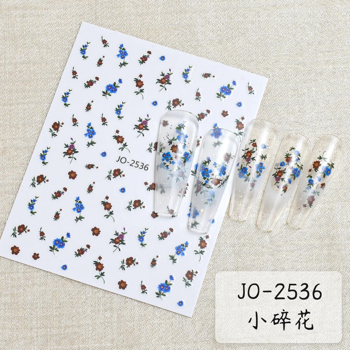 Наклейки для ногтей JO-2536, синие цветы