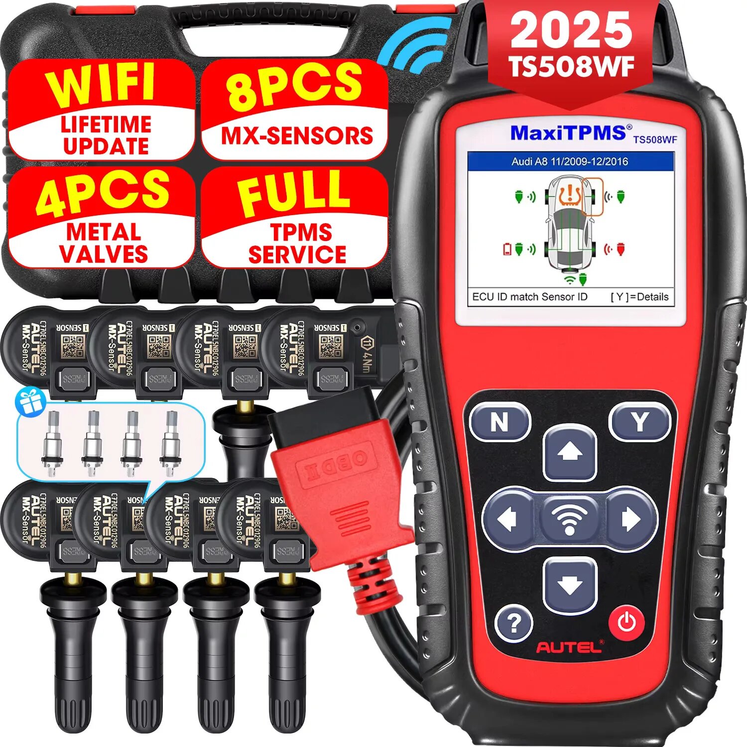 Autel MaxiTPMS TS508WF Автомобильный диагностический сервисный инструмент TPMS, монитор давления в шинах, 315 433 МГц, прог, TS508WF 12 Sensor