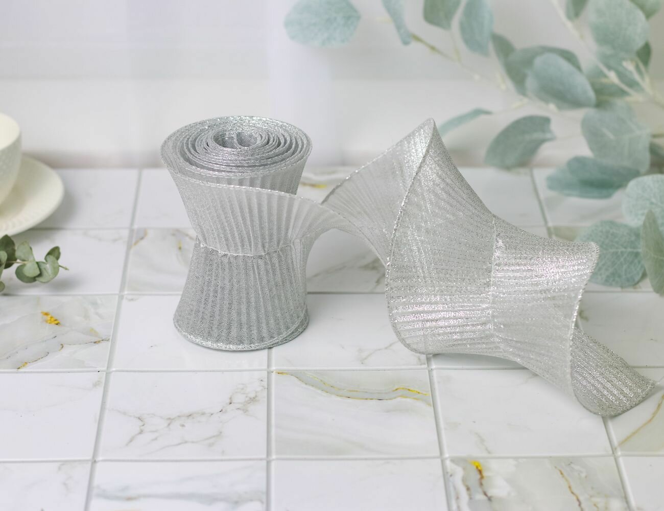 Декоративная лента брэйди шайн текстиль серебряная 180х13 см Due Esse Christmas XNA17010141