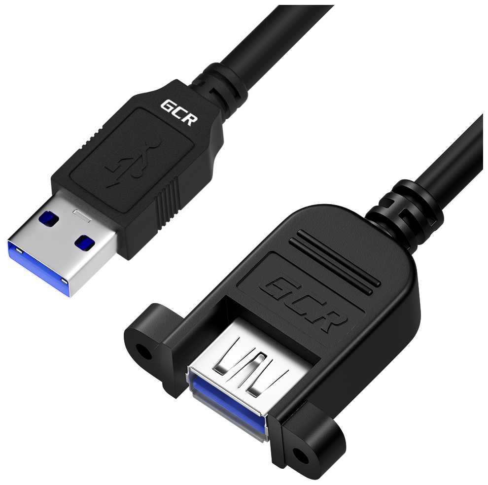 GCR Удлинитель 1.0m USB 3.0, AM/AF крепление под винт, черный, GCR-52918