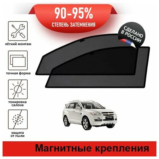 Каркасные шторки LATONIK PREMIUM на Chevrolet Captiva (C100) (2006-2011) на передние двери на магнитах с затемнением 90-95%