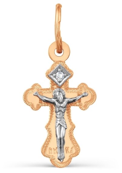 Крестик Топаз, комбинированное золото, 585 проба, фианит