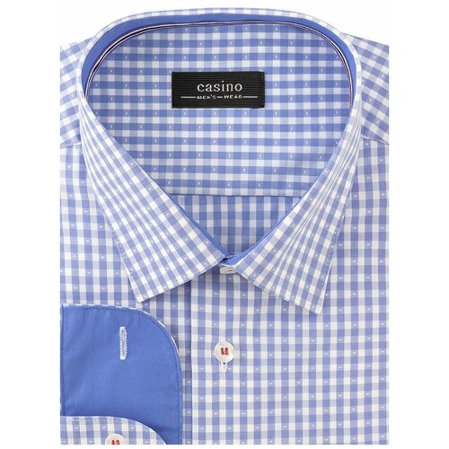 фото Рубашка мужская длинный рукав casino c215/151/8201/z/1p, полуприталенный силуэт / regular fit, цвет голубой, рост 164-172, размер ворота 43