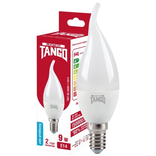 Лампочка светодиодная 5 шт 9W E14 cвеча на ветру 6500K 220V (TANGO LED СА37-9W-E14-WW) TANGO