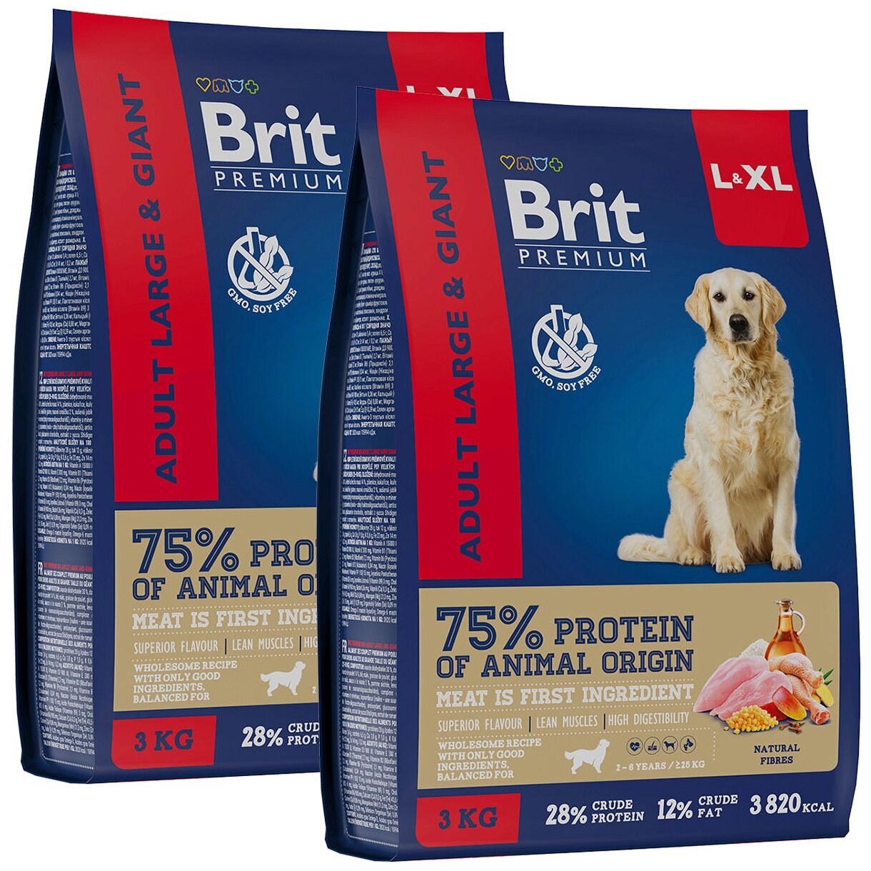BRIT PREMIUM DOG ADULT LARGE & GIANT для взрослых собак крупных и гигантских пород с курицей (3 + 3 кг)