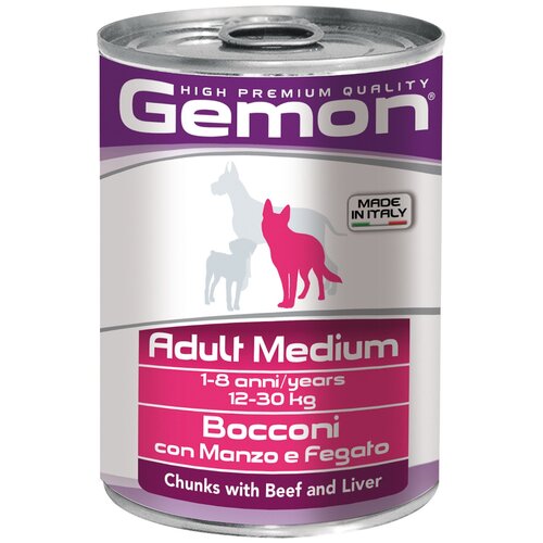 Gemon Dog Medium консервы для собак средних пород кусочки говядины с печенью 415г х 6шт.