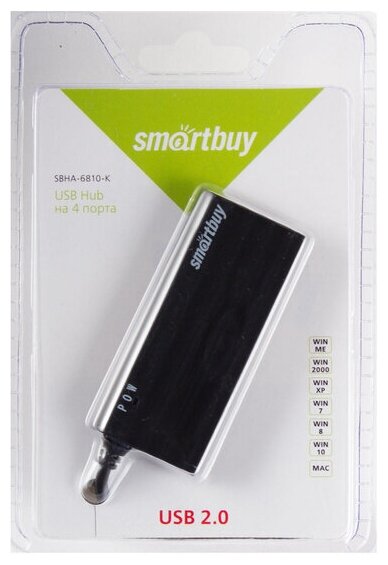 USB 2.0 Хаб Smartbuy 6810, 4 порта, черный (SBHA-6810-K)