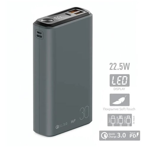 Внешний аккумулятор Olmio QS-30 225W 30000 mAh темно-серый 405000₽