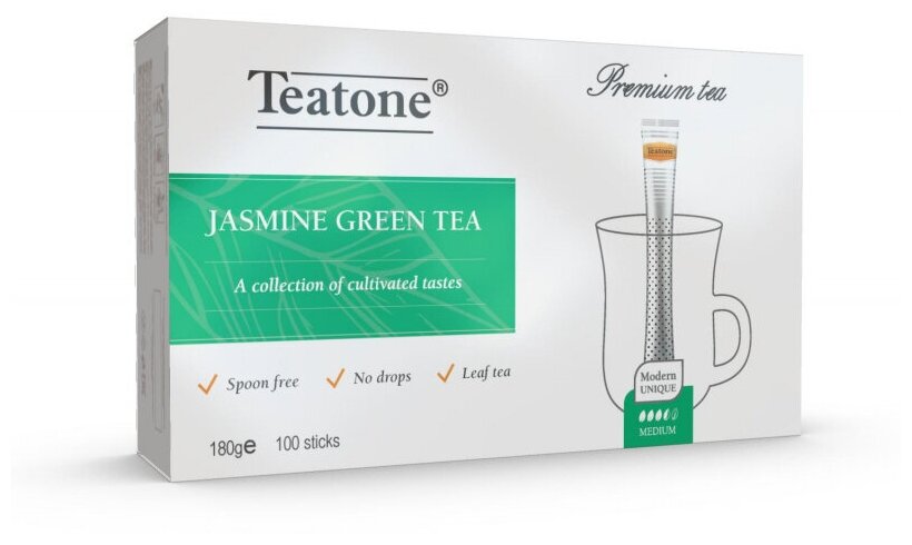 Чай зелёный с ароматом жасмина, TEATONE, в стиках, (100шт*1,8г) - фотография № 9