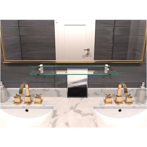 Полка стеклянная прозрачная, полкодержатель сатин (матовый) STS-17, 15х70 см.