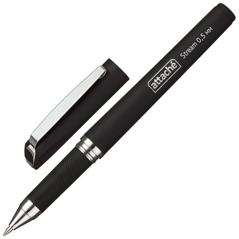 Ручка гелевая неавтомат. Attache Stream черный, 0.5мм нубук. корп, манж
