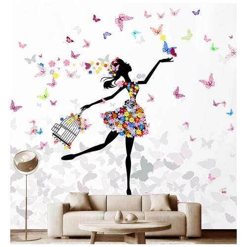 Фотообои на стену Модный Дом Девочка с бабочками 300x300 см (ШxВ)