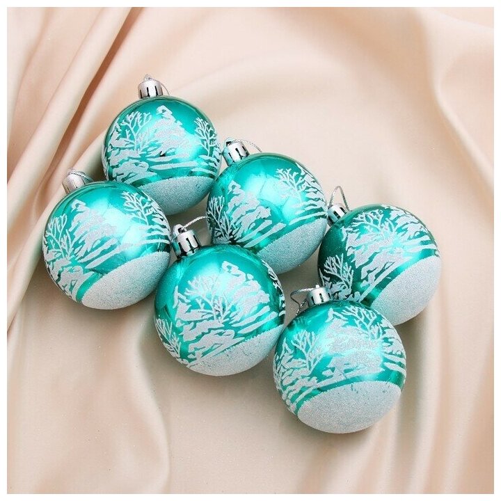 фото Набор шаров пластик d-6 см, 6 шт "Изумрудик - зимний лес" зелёный