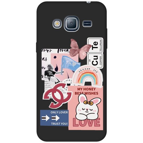 Матовый чехол Cute Stickers для Samsung Galaxy J3 (2016) / Самсунг Джей 3 2016 с 3D эффектом черный